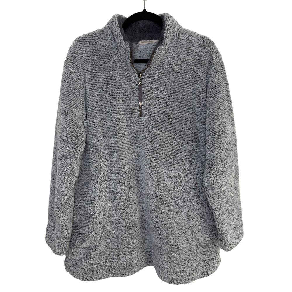 Soft Surroundings Plush Quarter Zip‎ Pullover XL Cozy Lounge Cabin Gray